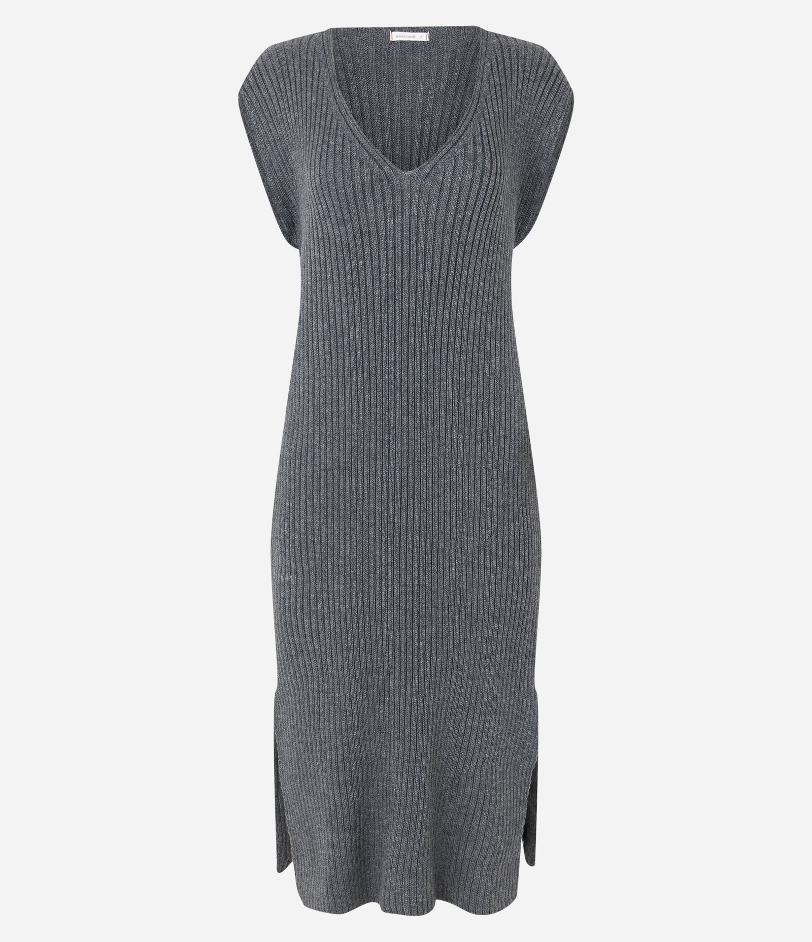 Vestido Midi em Tricô com Fendas Laterais e Textura Canelada Cinza 6