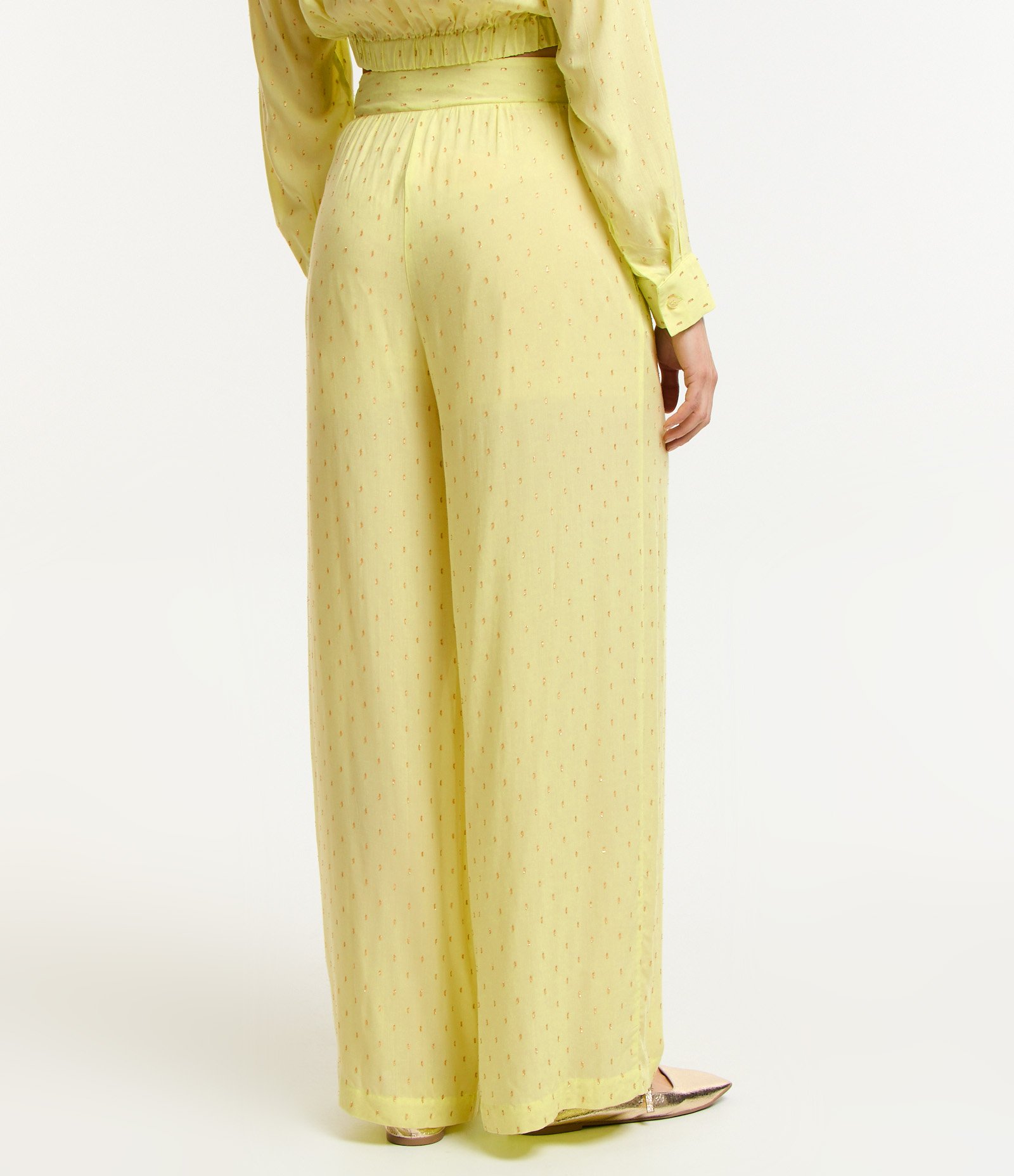 Calça Pantalona em Viscose com Miçangas Amarelo 3