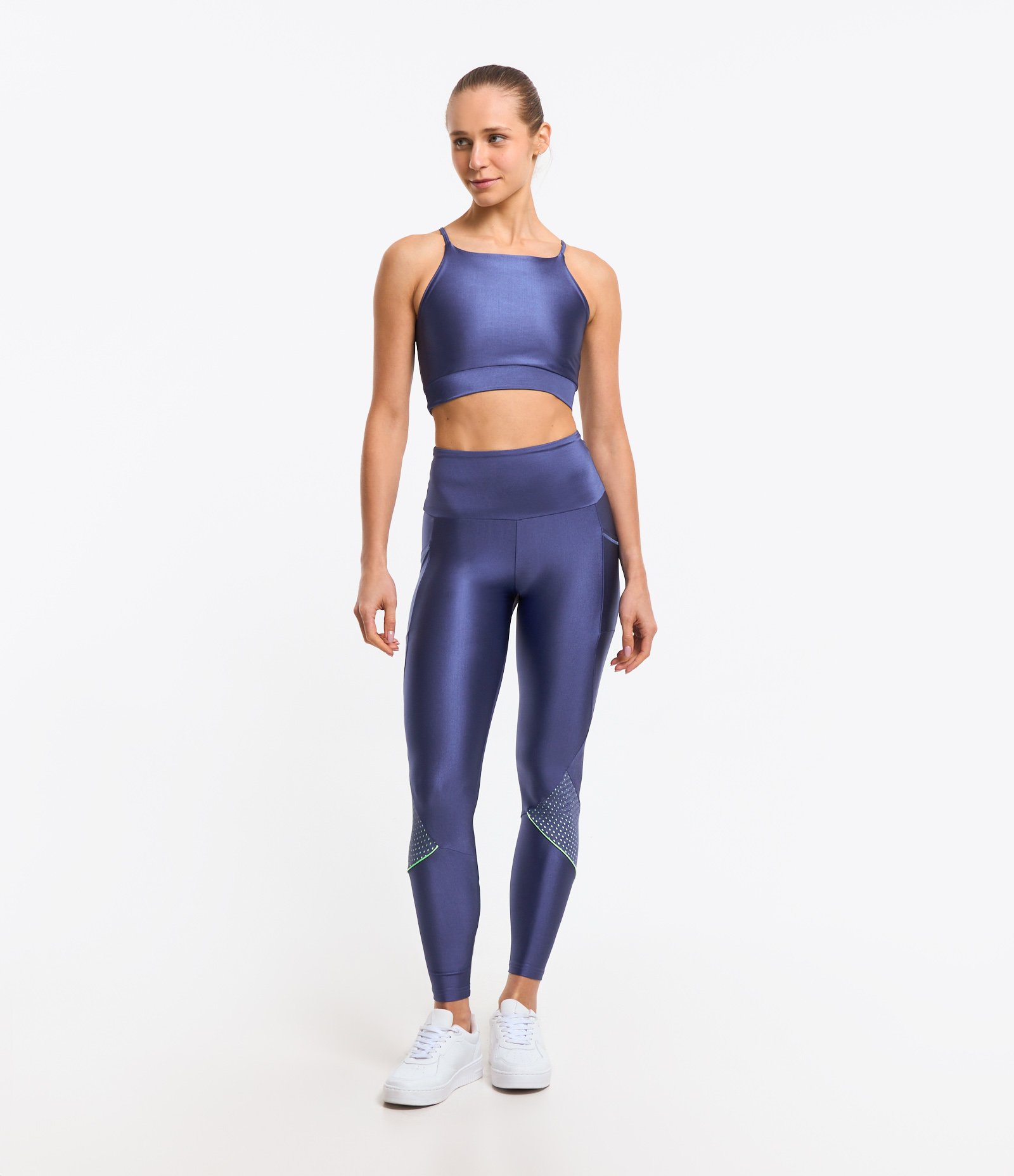 Calça Leggingg Esportiva em Microfibra com Bolsos e Contrastes Azul 3