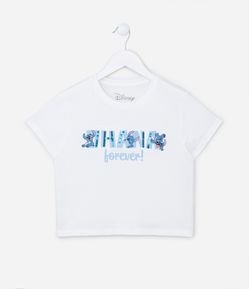 Camiseta Curta Infantil com Lettering Ohana e Estampa do Stitch - Tam 5 A 14 Anos