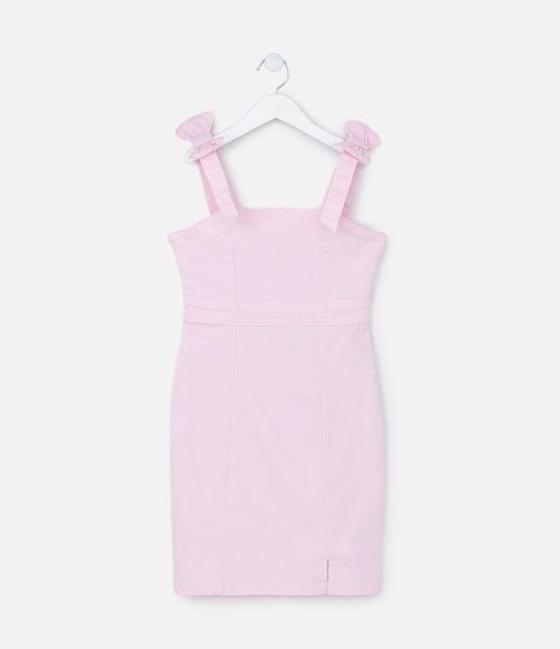 Vestido Infantil em Sarja com Laços nos Ombros - Tam 5 A 14 Anos