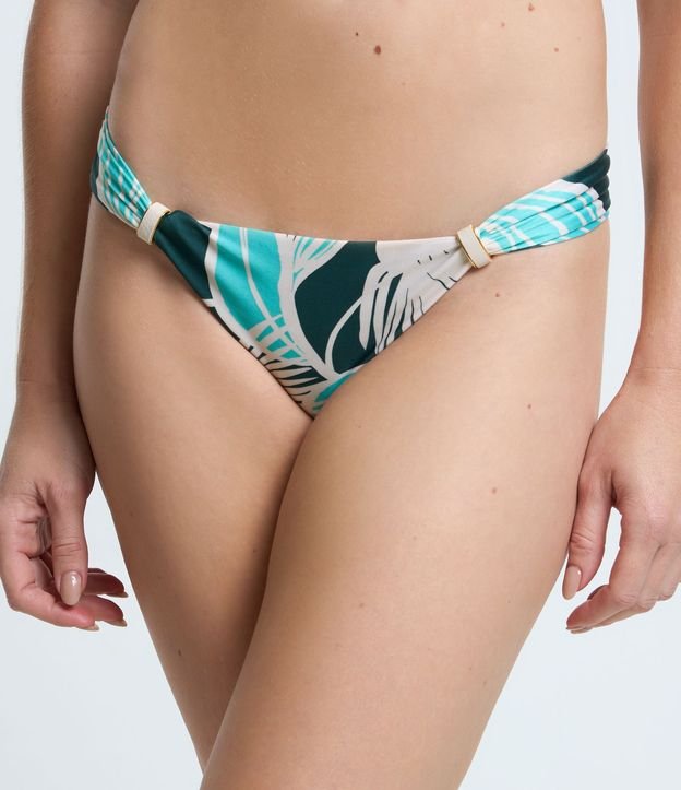 Biquíni Calcinha Lateral Drapeada em Microfibra com Estampa Folhagem