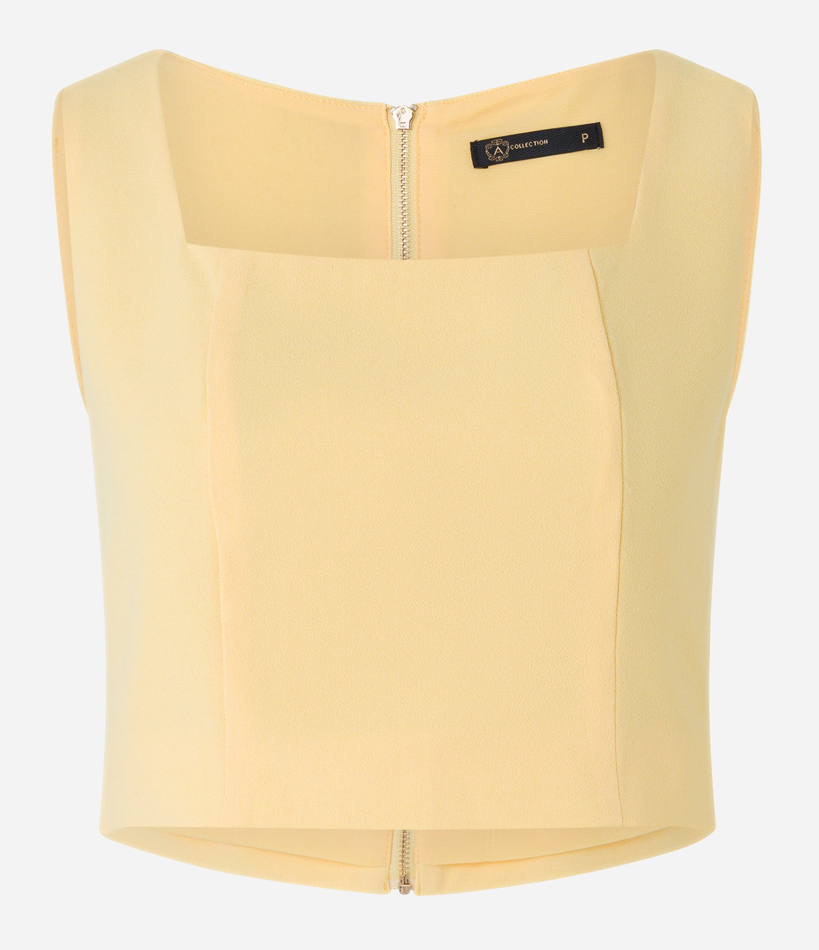 Blusa Cropped Sem Manga em Crepe com Coração no Puxador do Zíper Amarelo Claro 5