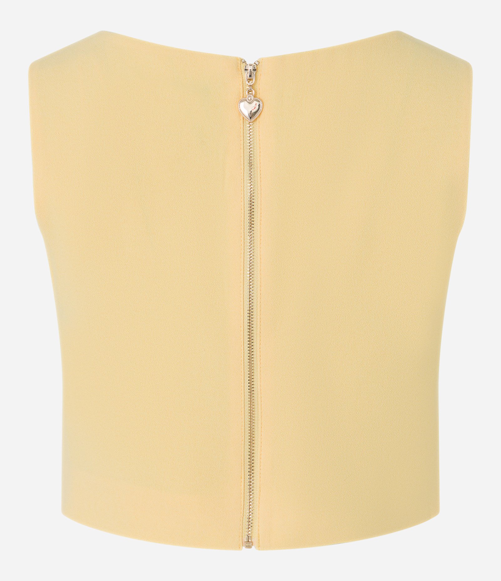 Blusa Cropped Sem Manga em Crepe com Coração no Puxador do Zíper Amarelo Claro 6