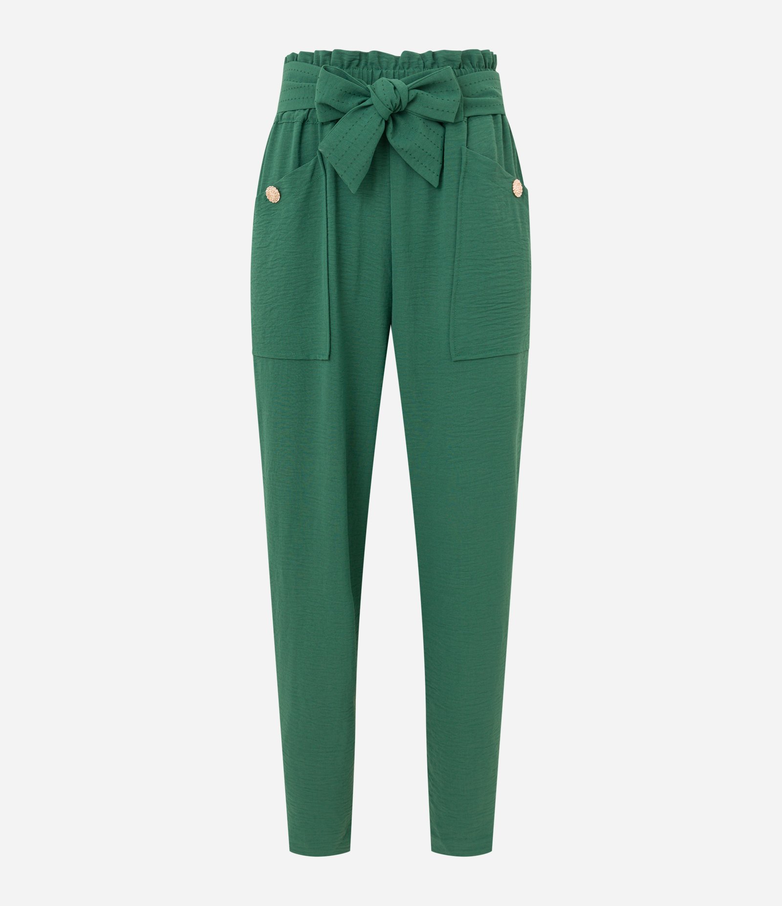 Calça Pantacourt Texturizada com Cinto de Tecido Pespontado Verde 5