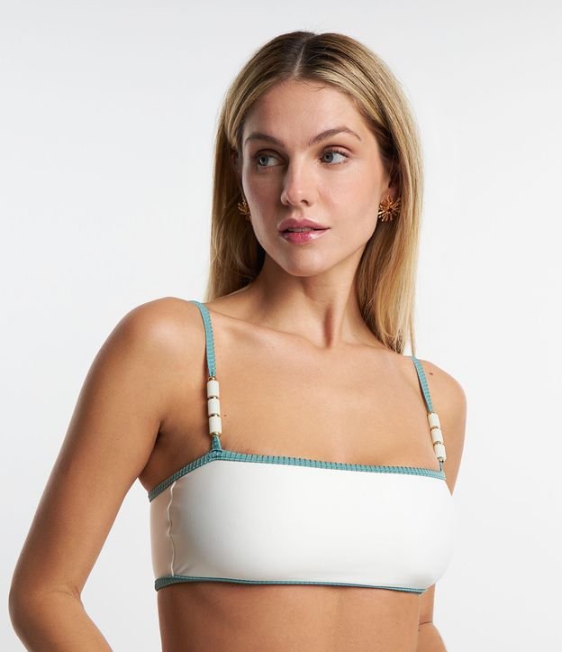 Biquíni Top Bandeau Com Viés Contrastante e Detalhe nas Alças