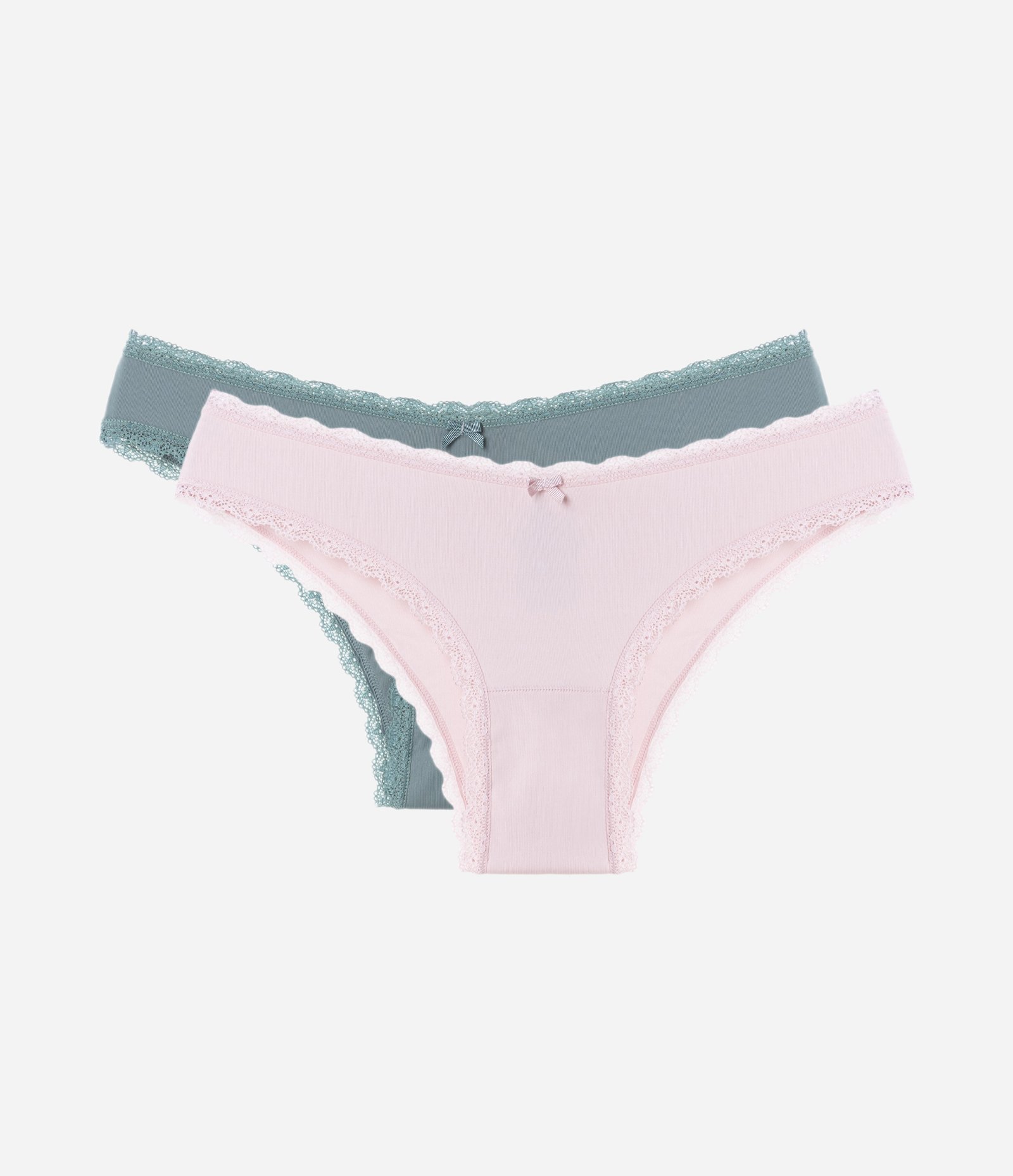 Kit 02 Calcinhas Biquíni em Microfibra com Borda em Renda Verde/Rosa 1