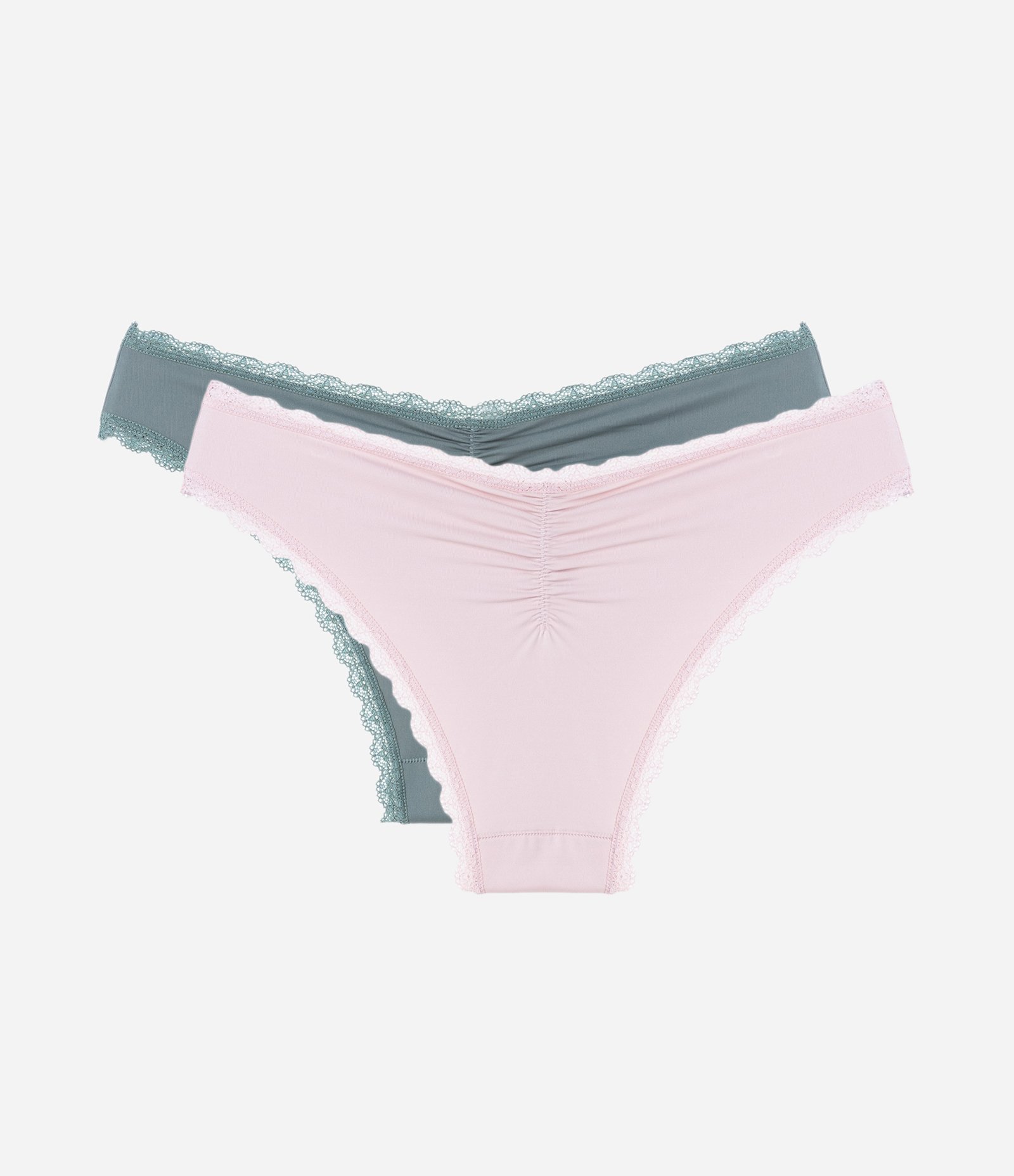 Kit 02 Calcinhas Biquíni em Microfibra com Borda em Renda Verde/Rosa 2