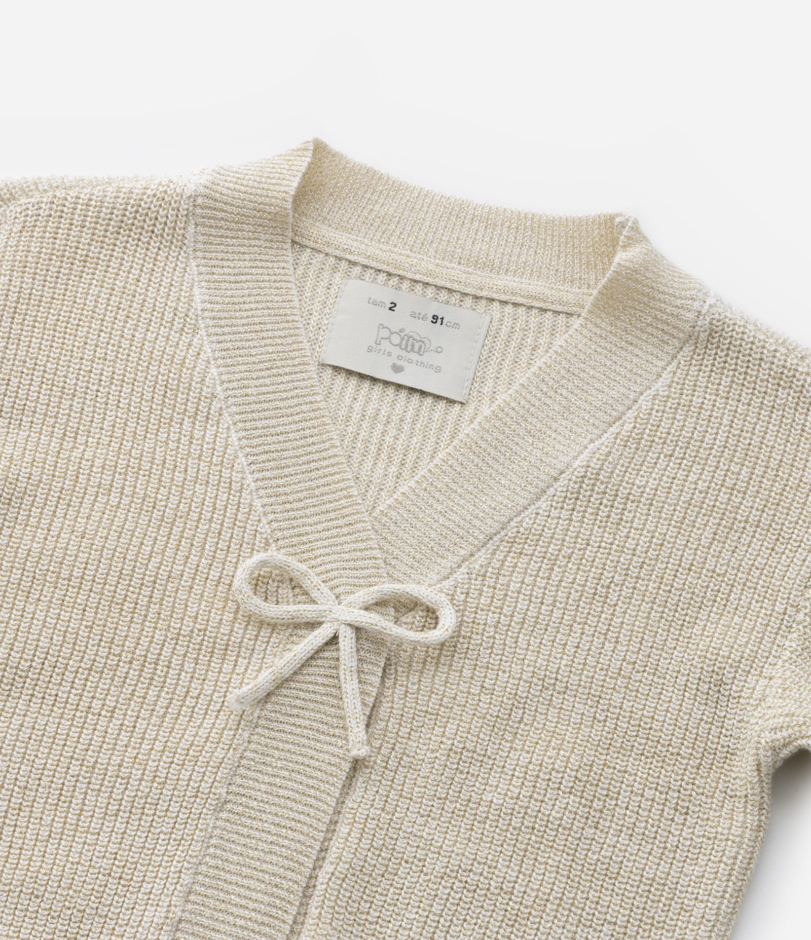 Cardigan Infantil em Tricô com Lacinho - Tam 1 a 5 Anos Bege 6