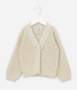 Cardigan Infantil em Tricô com Lacinho - Tam 1 a 5 Anos