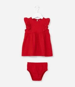 Vestido Infantil com Babadinhos e Textura - Tam 0 a 18 meses