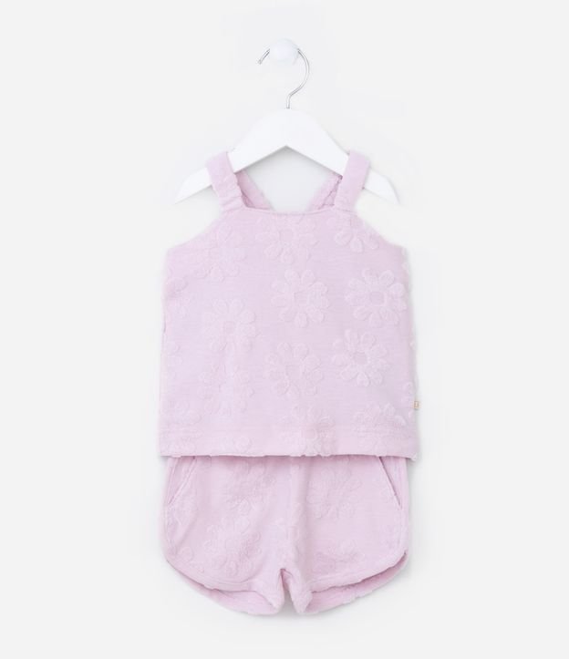 Conjunto Infantil com Textura Floral - Tam 0 a 18 meses