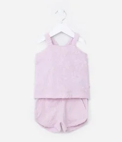 Conjunto Infantil com Textura Floral - Tam 0 a 18 meses