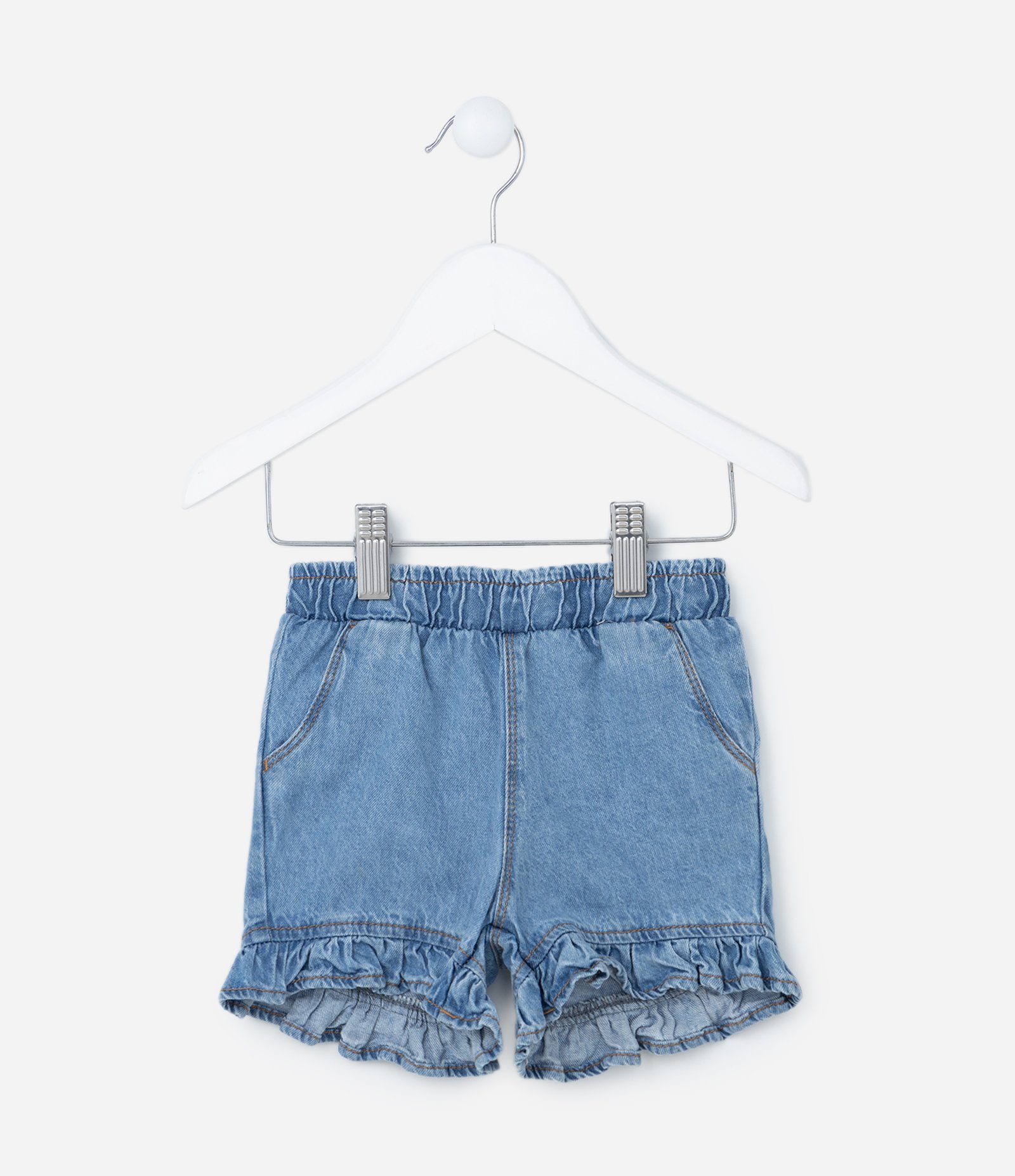 Short Infantil em Jeans com Babado na Barra - Tam 3 a 24 meses Azul 1