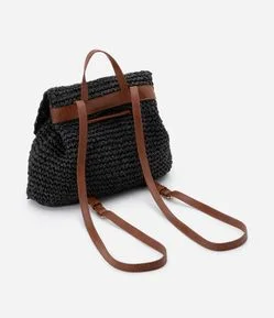 Mochila de Praia com Efeito Trançado com Alças e Detalhes em PU