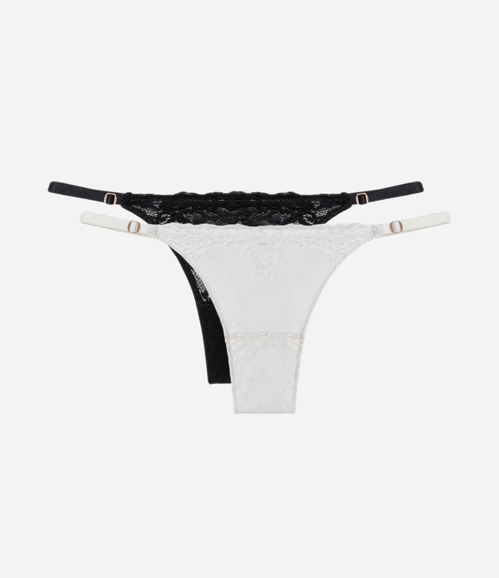 Kit 02 Calcinhas String Fio em Renda Floral Preto/Branco 1