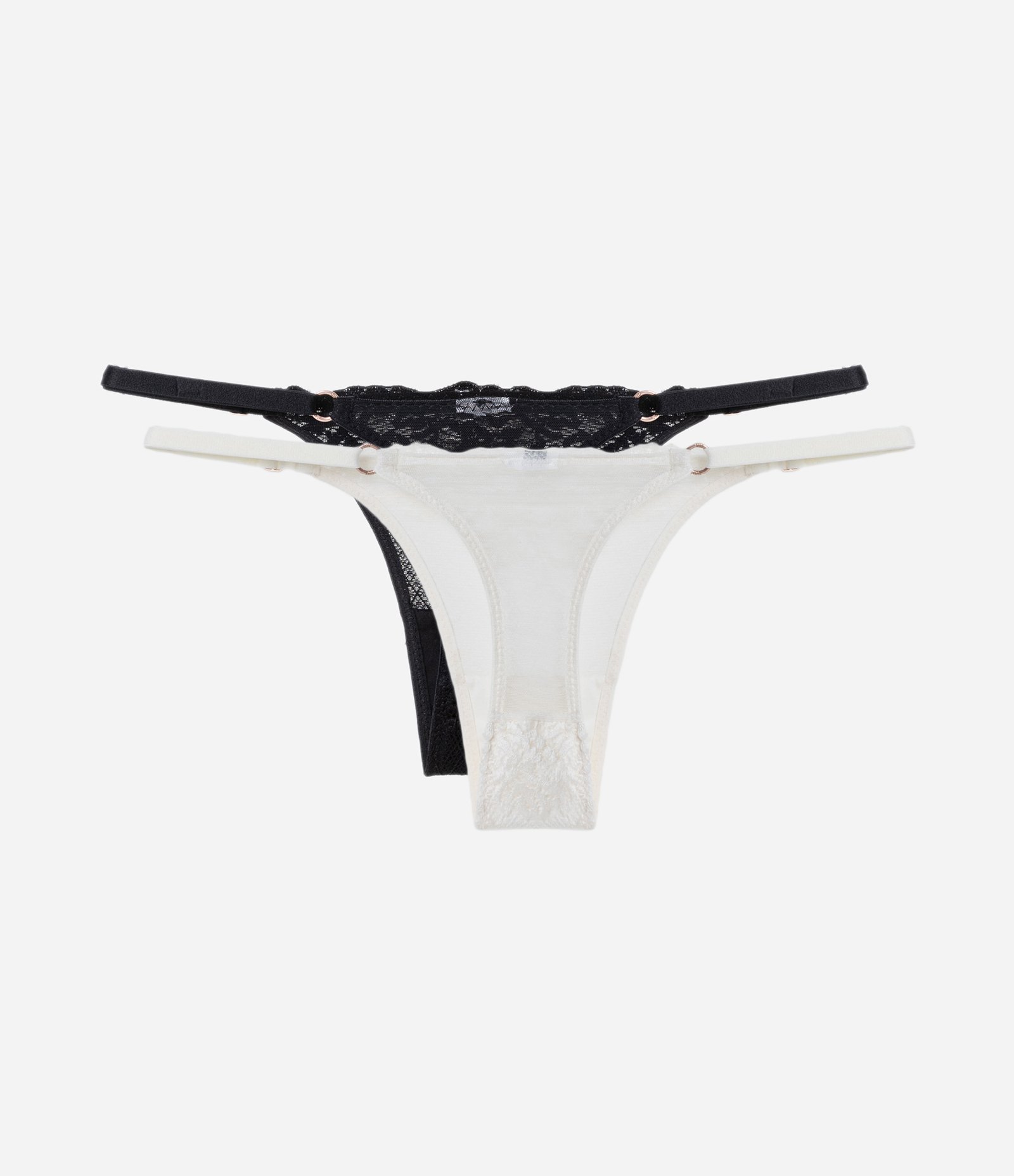 Kit 02 Calcinhas String Fio em Renda Floral Preto/Branco 2