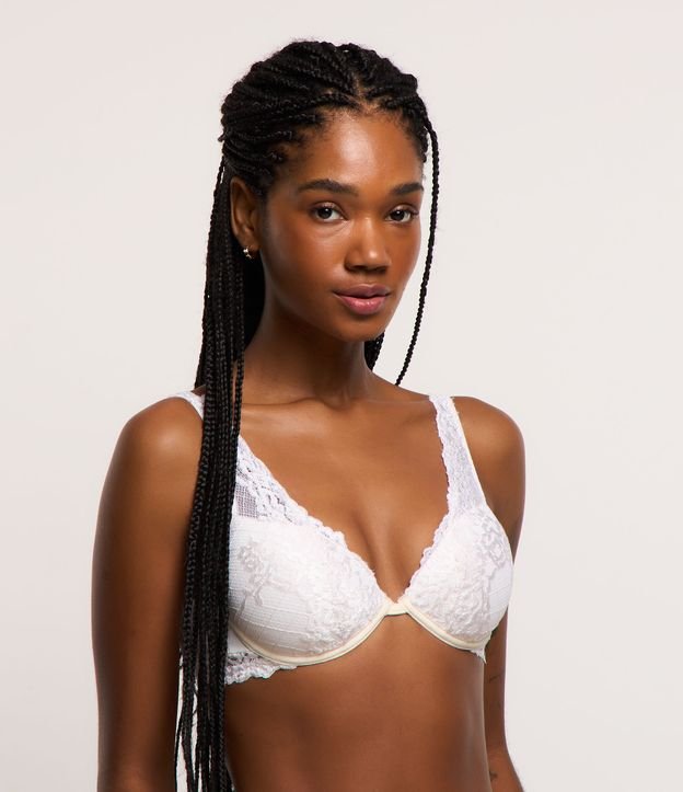 Sutiã com Bojo Oco e Decote Prolongado em Renda Floral