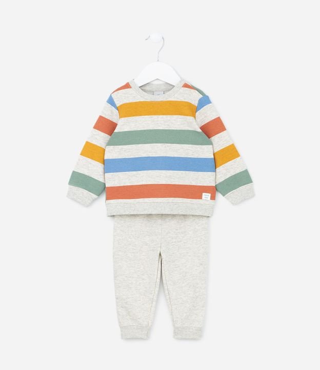 Conjunto Infantil em Algodão com Estampa de Listras - Tam 0 a 18 meses