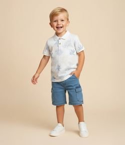 Camiseta Polo Infantil com Estampa de Folhagens - Tam 1 a 5 anos