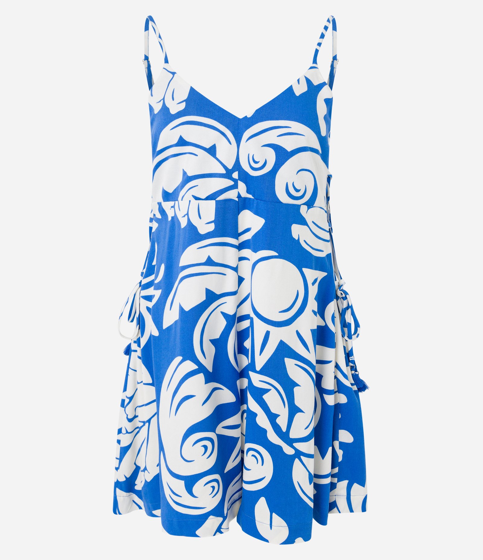 Macacão em Viscose com Amarradinho Lateral e Estampa Verão Azul 6