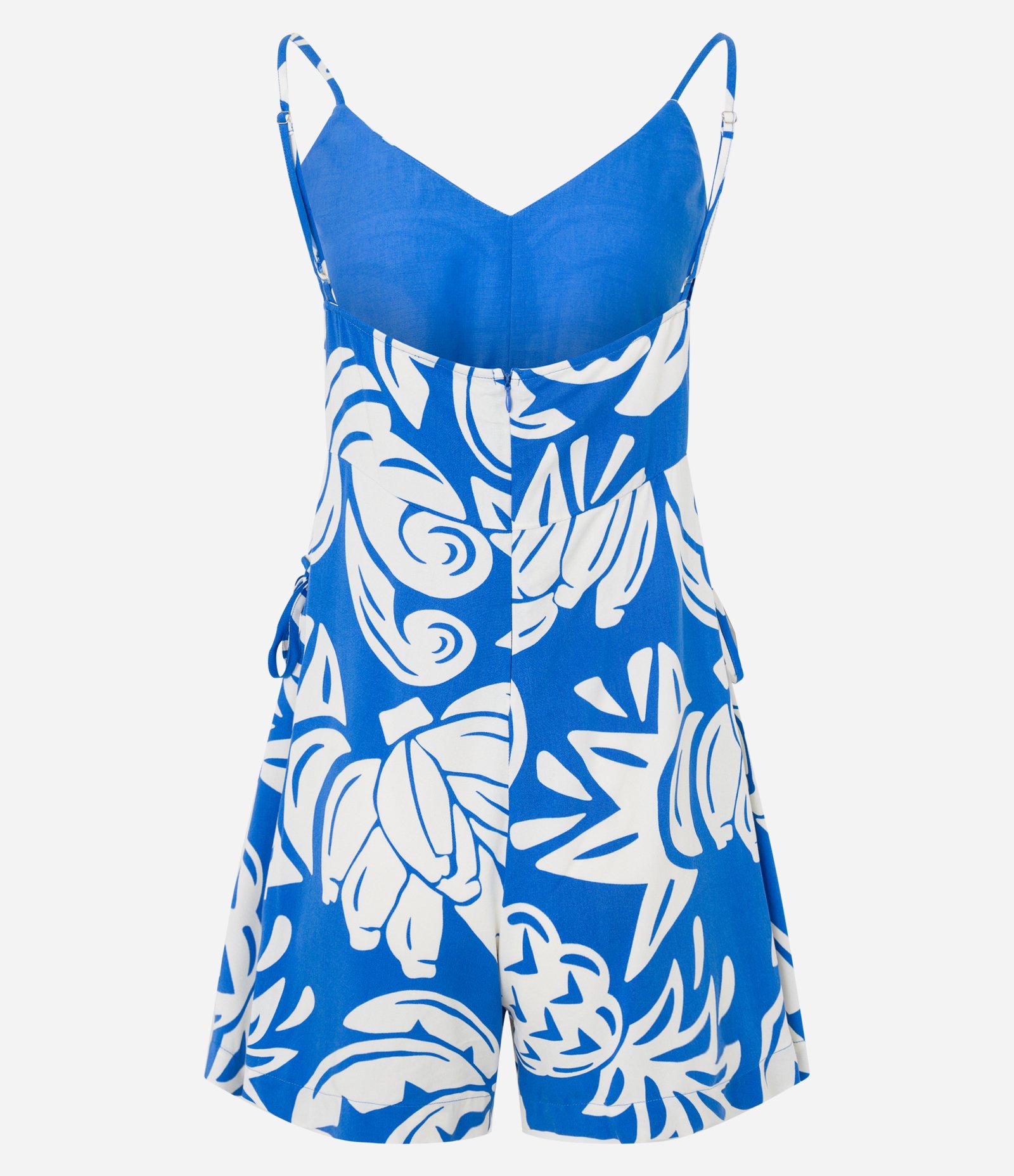 Macacão em Viscose com Amarradinho Lateral e Estampa Verão Azul 8