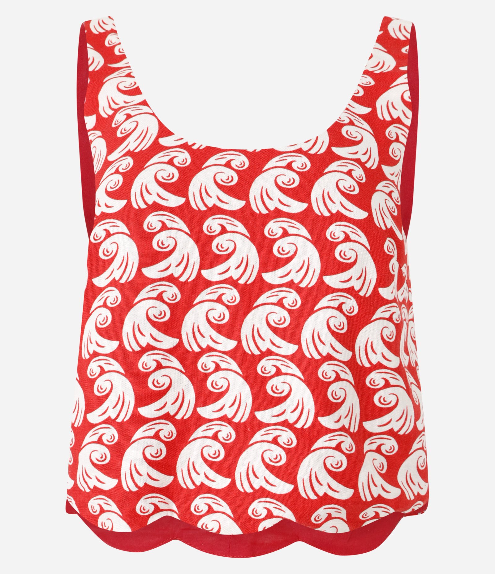 Blusa de Alça em Viscose e Linho e Estampa com Barra Ondulada Vermelho 4