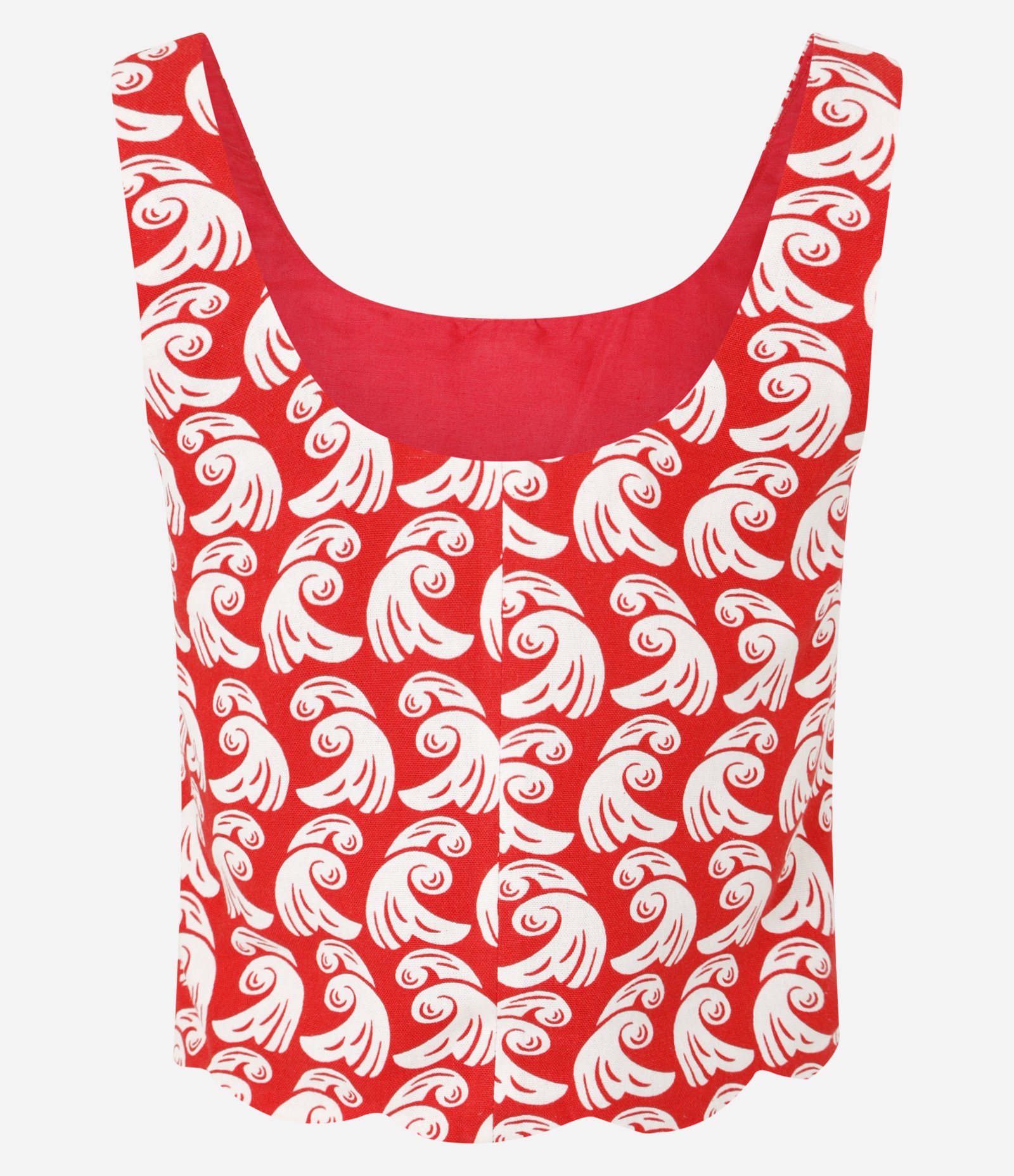 Blusa de Alça em Viscose e Linho e Estampa com Barra Ondulada Vermelho 5