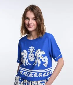 Blusa em Viscose com Linho e Estampa Abacaxi
