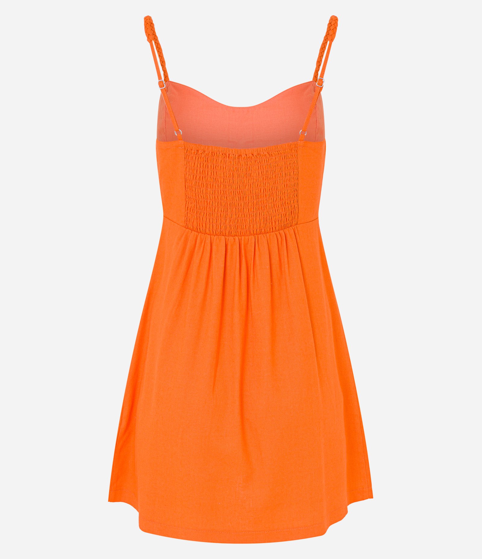 Vestido Curto em Viscose com Linho e Botões Frontais Laranja 6