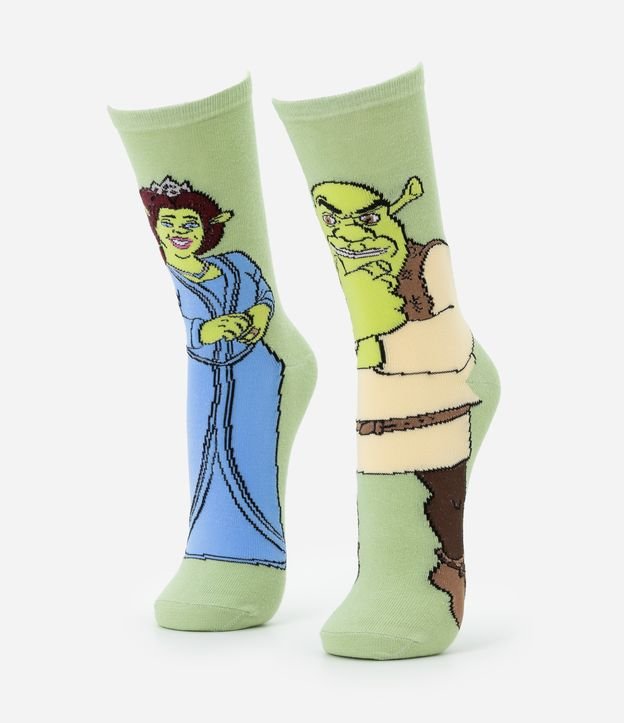 Meia Cano Longo em Algodão com Estampa Shrek & Fiona