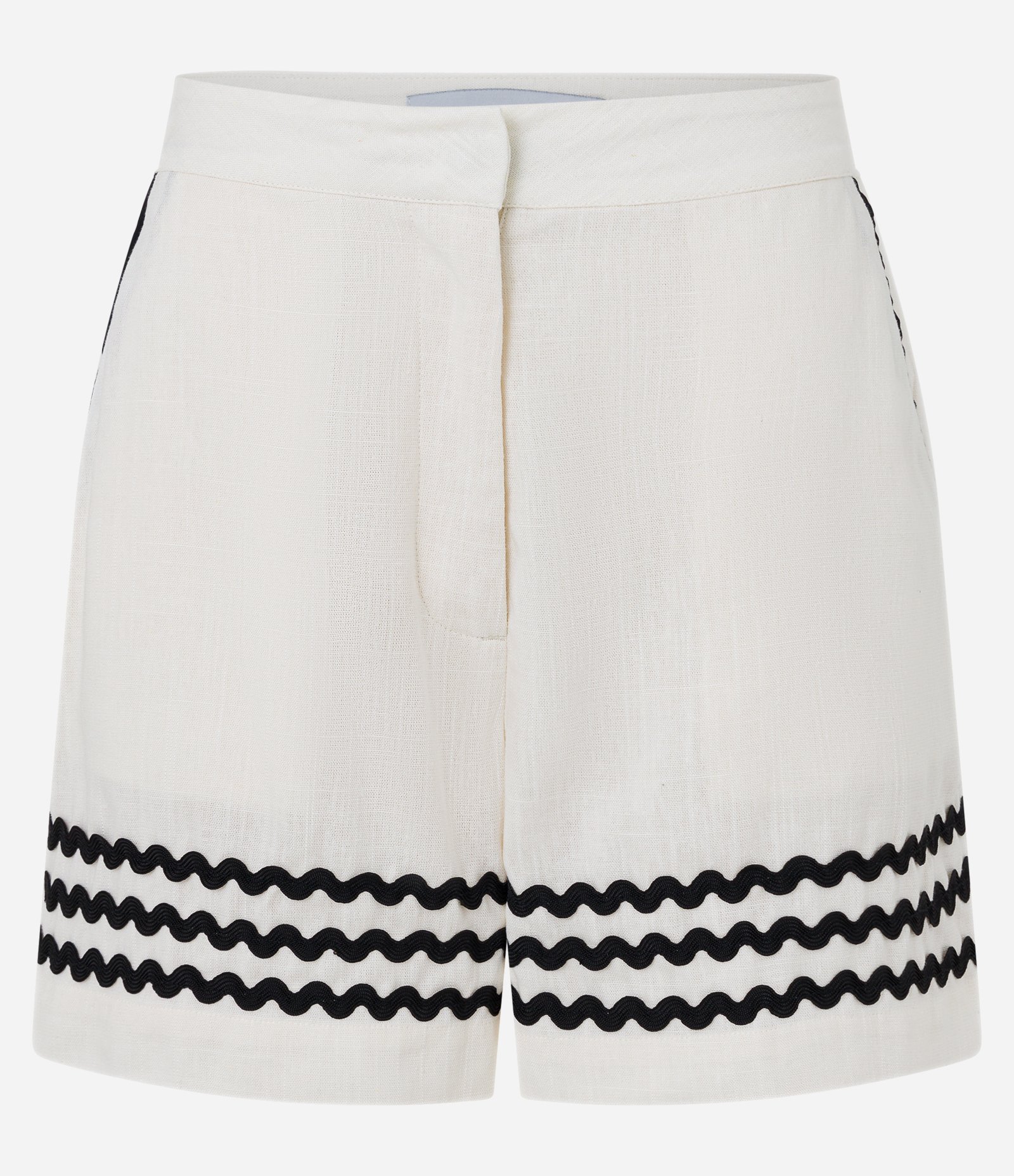 Short Curto em Viscose e Linho com Ondinhas Contrastantes na Barra Off White 5