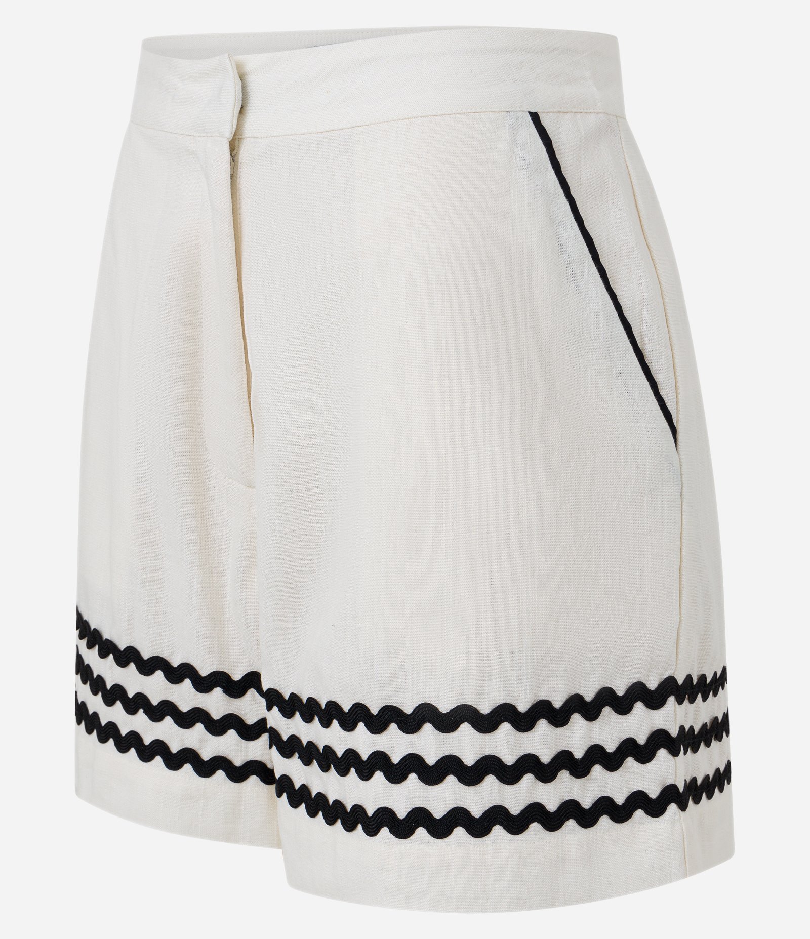 Short Curto em Viscose e Linho com Ondinhas Contrastantes na Barra Off White 6