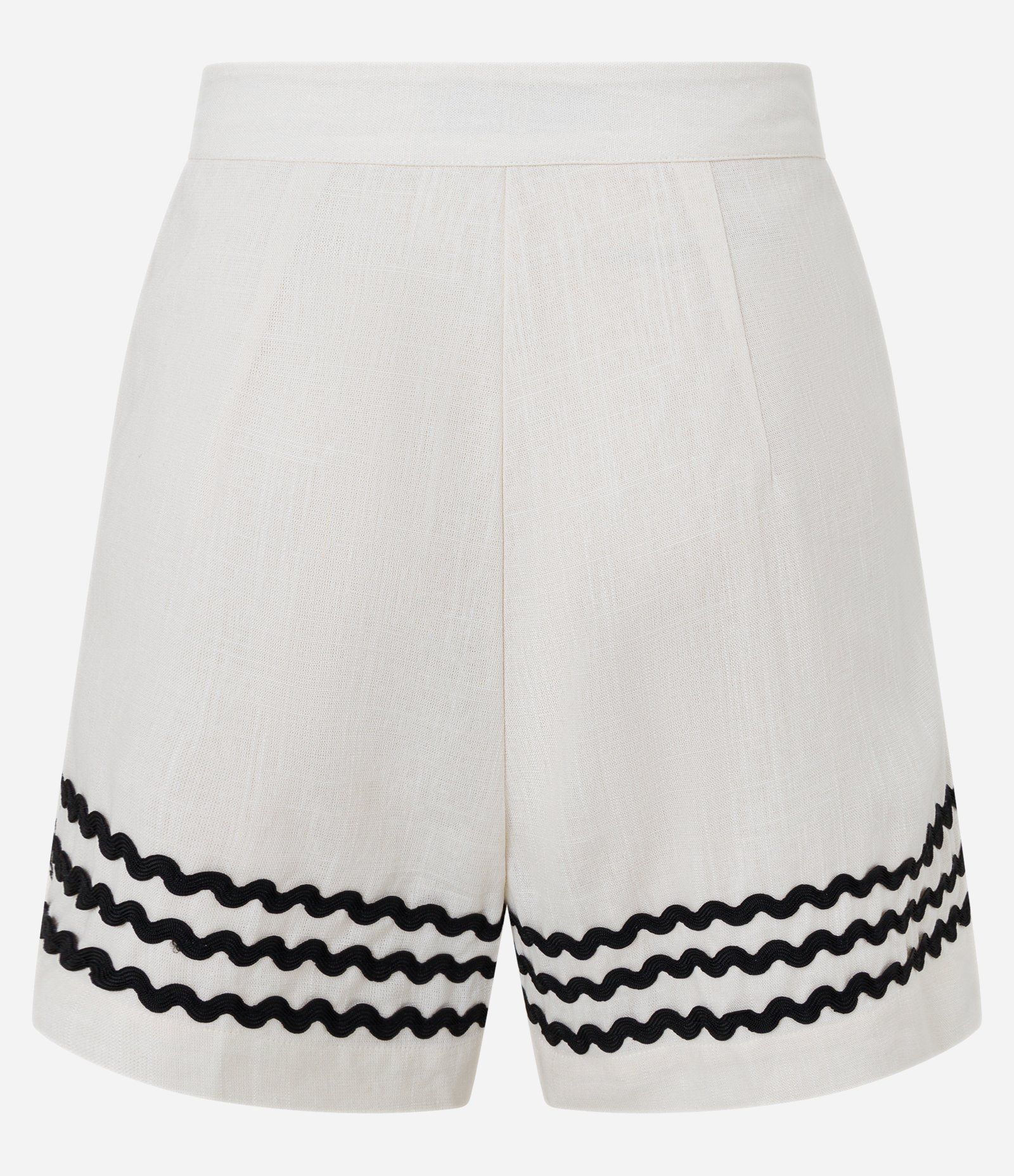 Short Curto em Viscose e Linho com Ondinhas Contrastantes na Barra Off White 7