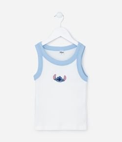 Regata Infantil Canelada com Bordado Stitch no Peito - Tam 5 a 14 Anos