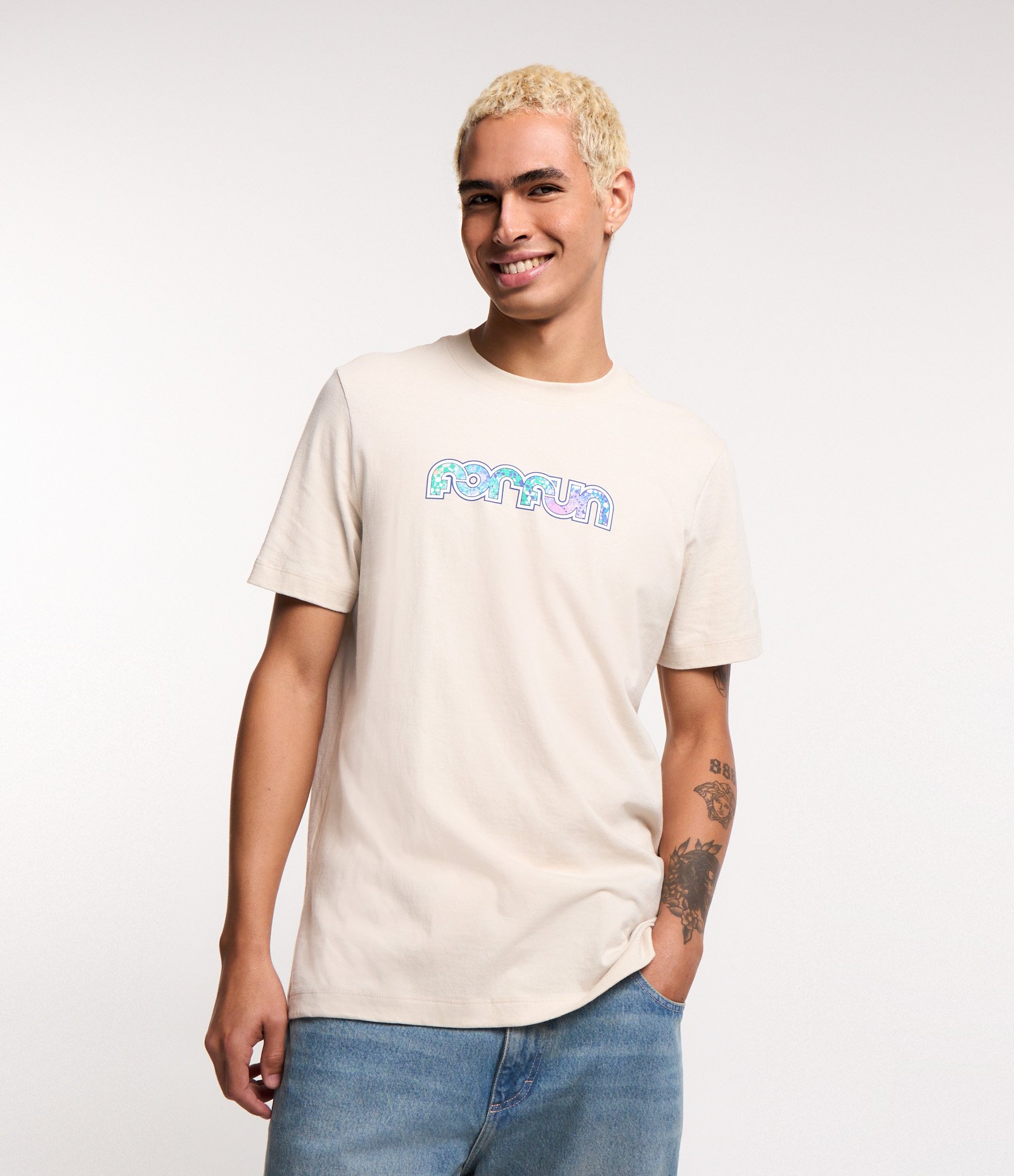 Camiseta Comfort em Algodão Estampa Forfun Off White 1