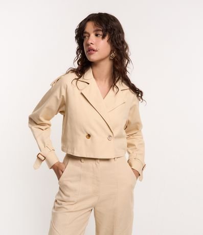 Jaqueta Cropped em Sarja Trench Coat Jaqueta Cropped em Sarja Trench Coat