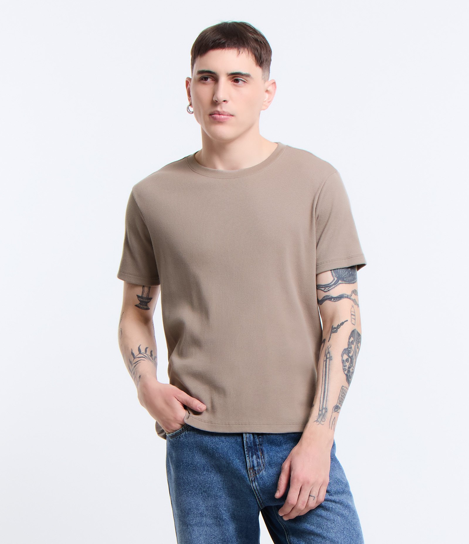 Camiseta Muscle em Ribana Texturizada Marrom 1