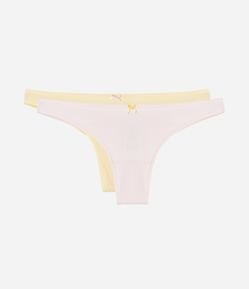 Kit 02 Calcinhas Biquíni Fio Duplo com Lacinho Aplicado