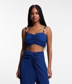 Blusa de Alça Cropped em Crepe com Puxadinho e Bolinhas na Alça