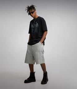 Bermuda Jorts Baggy em Sarja com Bordado 30praUm