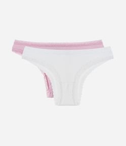 Kit 02 Calcinhas Biquíni em Algodão com Bordas em Renda