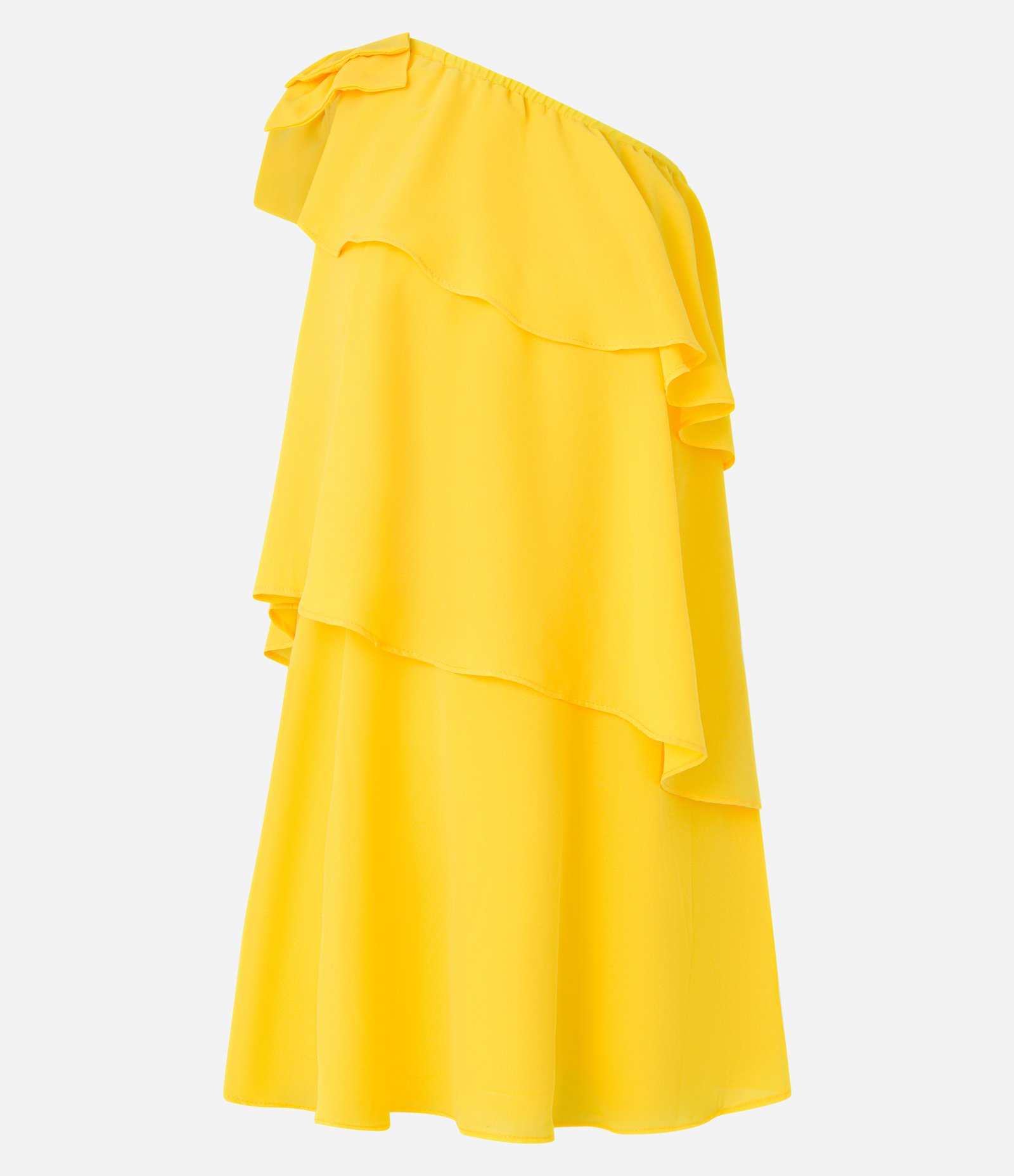 Vestido Ombro Só em Chiffon com Babados Amarelo 5