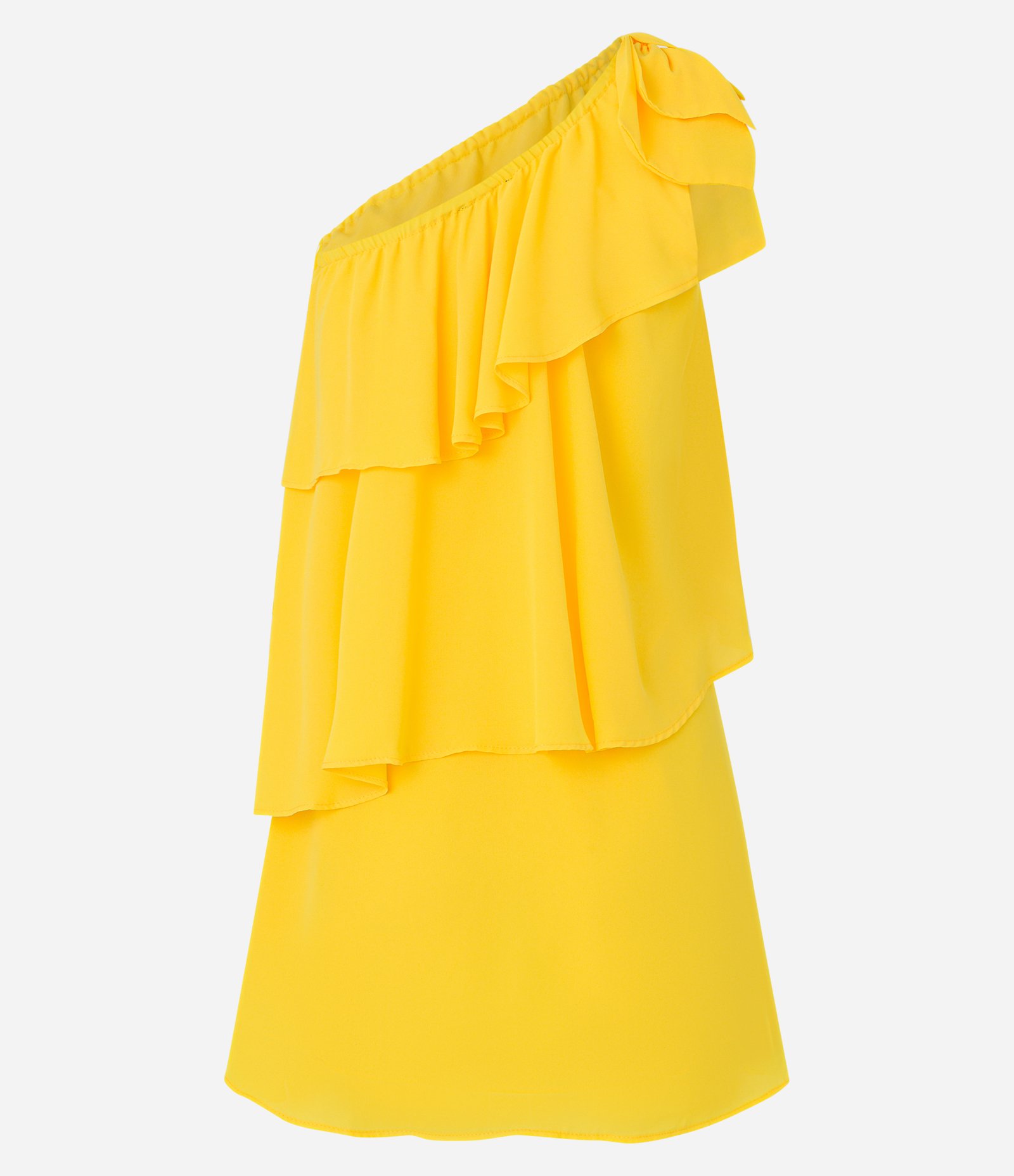 Vestido Ombro Só em Chiffon com Babados Amarelo 6