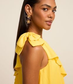 Vestido Ombro Só em Chiffon com Babados