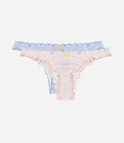 Kit 02 Calcinhas Biquíni em Microfibra com Frufru nas Bordas