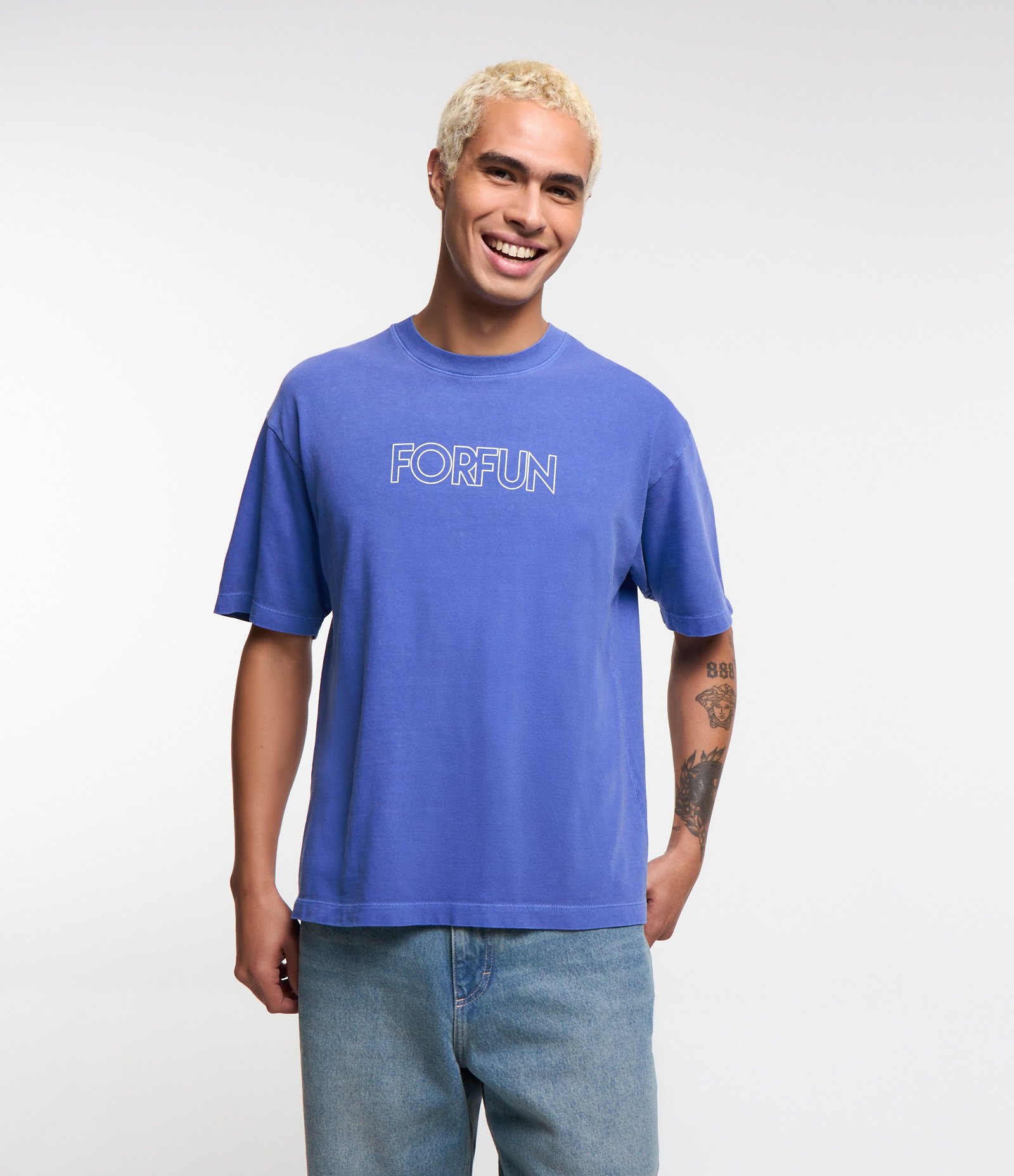 Camiseta Boxy em Algodão Estampa Forfun Azul 1