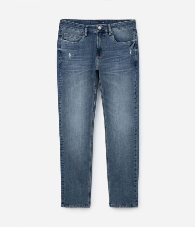 Calça Slim Jeans com Lavagem Dirty e Puídos