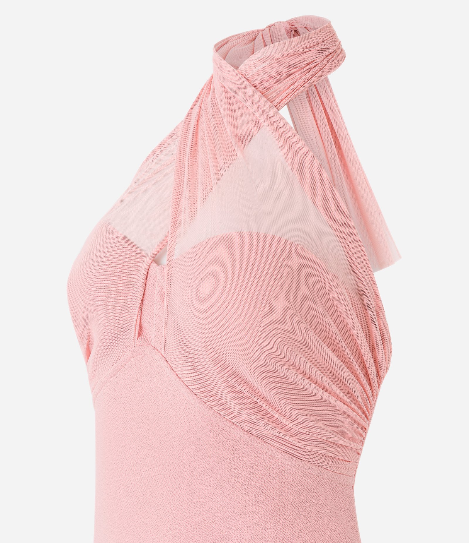 Body em Crepe com Tule e Decote Cruzado Rosa 7