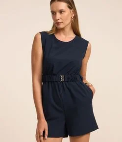 Macaquinho com Manga Curtinha e Cinto Elástico